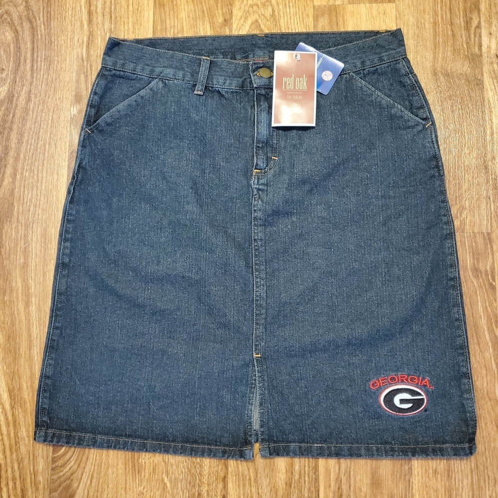 Vintage 90s Georgia Bulldogs Skirt Women Medium Denim Blue Midi Red Oak New‎